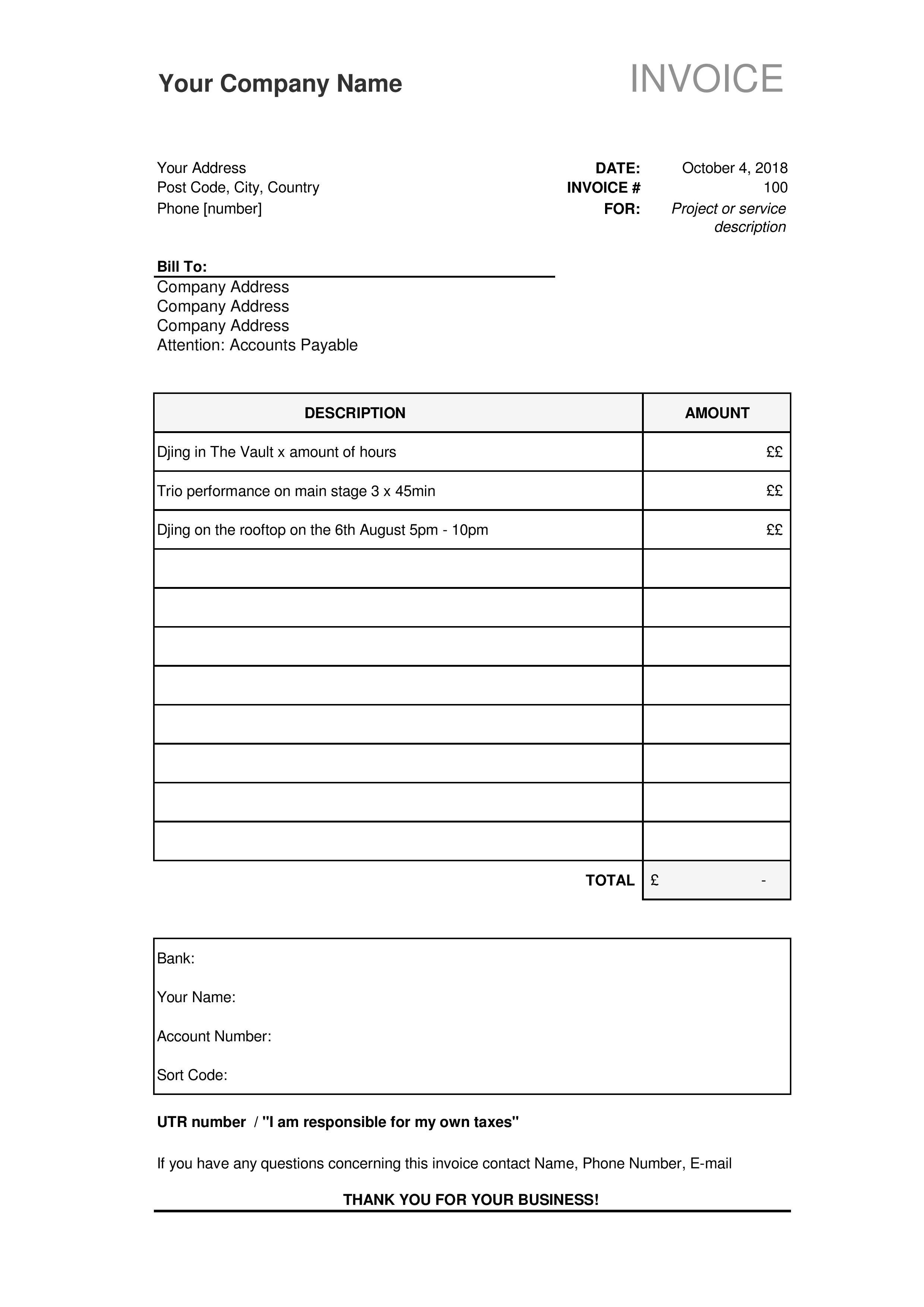 simple invoice templates for musicians