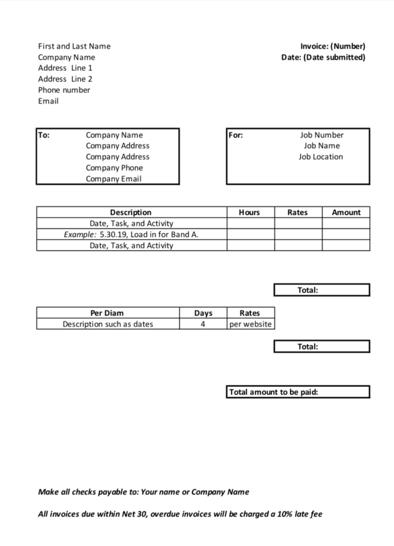 invoices templates for film industry